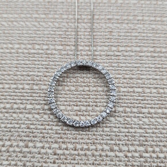 19.5 Inch Sterling Silver Large Circle Cubic Zirconia Pendant Necklace A6404 - Picture 4 of 8